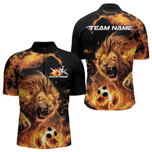 Load image into Gallery viewer, Custom Fire Flame Lion Bowling Team Men Quarter-Zip Shirts, Lion Bowling League Shirt IPHW8976