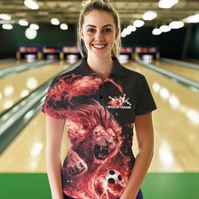 Load image into Gallery viewer, Custom Red Flame Lion Bowling Team Women Polo Shirts, Lion Bowling League Shirt IPHW8977