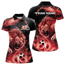 Load image into Gallery viewer, Custom Red Flame Lion Bowling Team Women Polo Shirts, Lion Bowling League Shirt IPHW8977