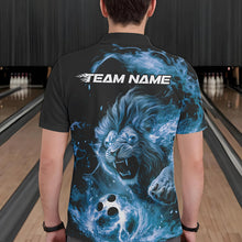Load image into Gallery viewer, Custom Blue Flame Lion Bowling Team Men Polo Shirts, Lion Bowling League Shirt IPHW8978