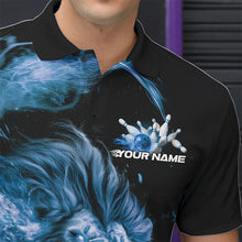 Load image into Gallery viewer, Custom Blue Flame Lion Bowling Team Men Polo Shirts, Lion Bowling League Shirt IPHW8978