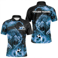 Load image into Gallery viewer, Custom Blue Flame Lion Bowling Team Men Polo Shirts, Lion Bowling League Shirt IPHW8978