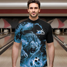 Load image into Gallery viewer, Custom Blue Flame Lion Bowling Team Men Quarter-Zip Shirts, Lion Bowling League Shirt IPHW8978