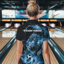 Load image into Gallery viewer, Custom Blue Flame Lion Bowling Team Women Quarter-Zip Shirts, Lion Bowling League Shirt IPHW8978