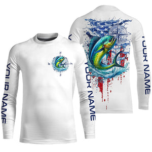 American Flag Mahi Mahi Fishing Custom Long Sleeve Fishing Shirts, Patriotic Saltwater Fishing Shirt IPHW7041