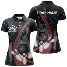 Load image into Gallery viewer, Us Bowling American Flag Custom Patriotic Bowling Shirt For Men, Flame Bowling League Shirts IPHW7278