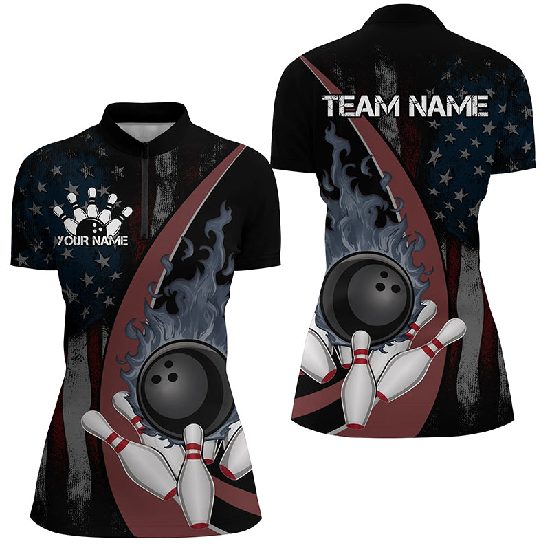 Us Bowling American Flag Custom Patriotic Bowling Shirt For Men, Flame Bowling League Shirts IPHW7278