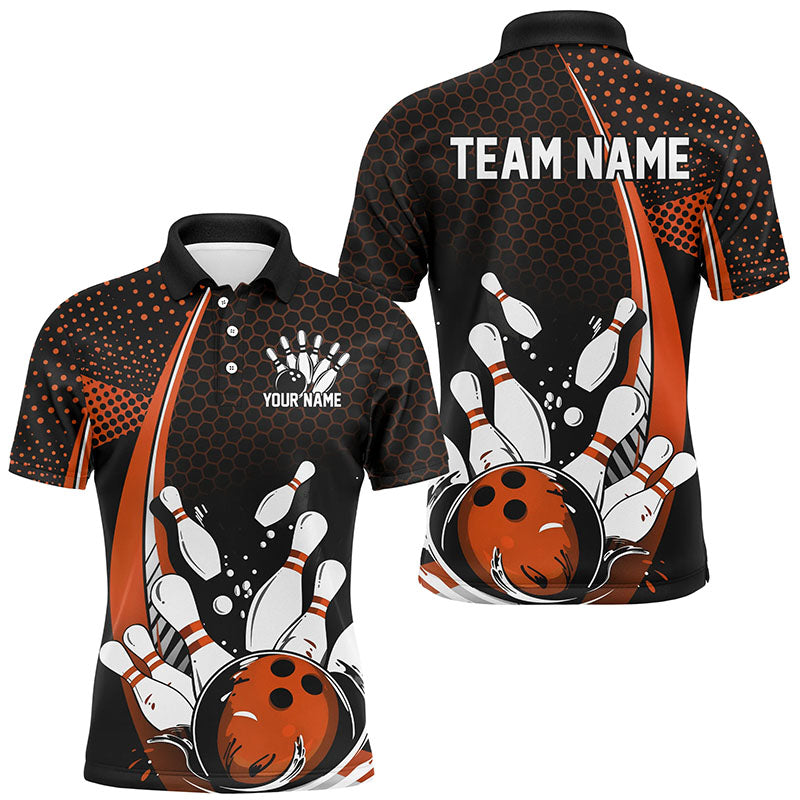 Custom Black And Orange Bowling Shirts For Men, Classic Retro Bowling Jerseys Bowlers Outfit IPHW7280