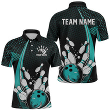 Load image into Gallery viewer, Custom Black And Blue Bowling Shirts For Men, Classic Retro Bowling Jerseys Bowlers Outfit IPHW7281