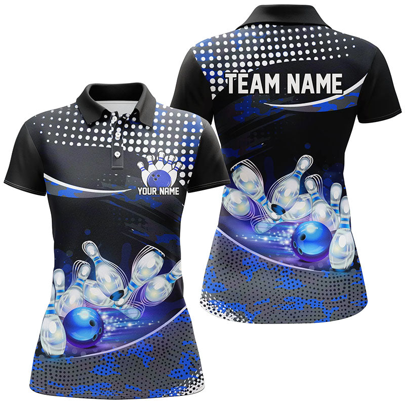 Blue Camo Custom Ladies Bowling Shirts, Bowling League Shirt Bowling Team Uniform With Name IPHW7285