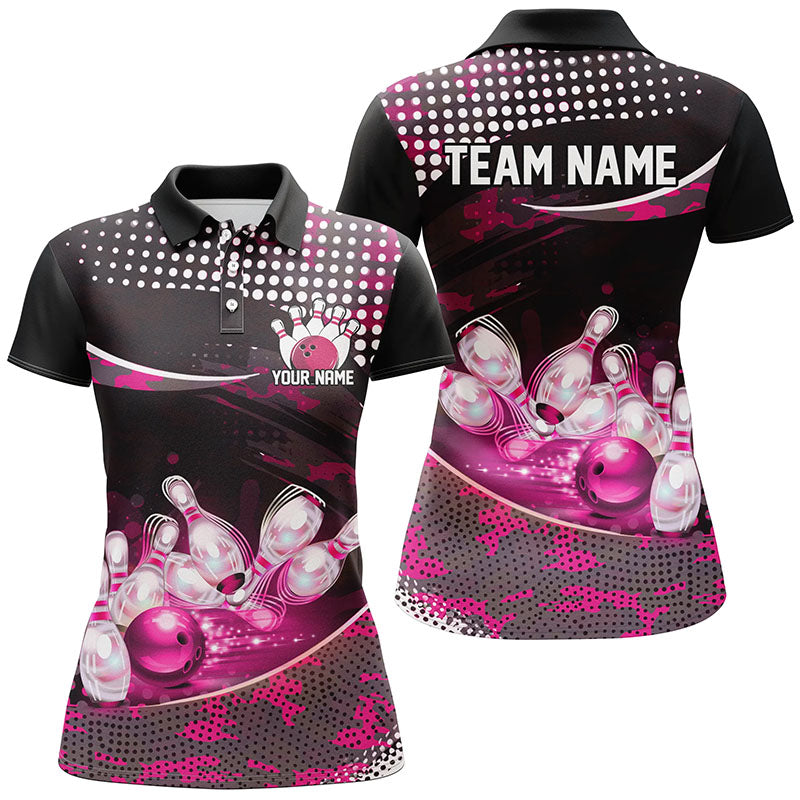 Pink Camo Custom Ladies Bowling Shirts, Bowling League Shirt Bowling Team Uniform With Name IPHW7286