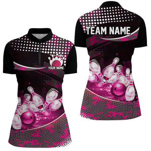 Pink Camo Custom Ladies Bowling Shirts, Bowling League Shirt Bowling Team Uniform With Name IPHW7286