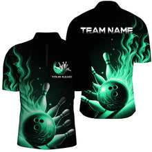 Load image into Gallery viewer, Personalized Green Flame Bowling Polo Shirts For Men Bowling Team Jerseys Strike Bowling IPHW7289