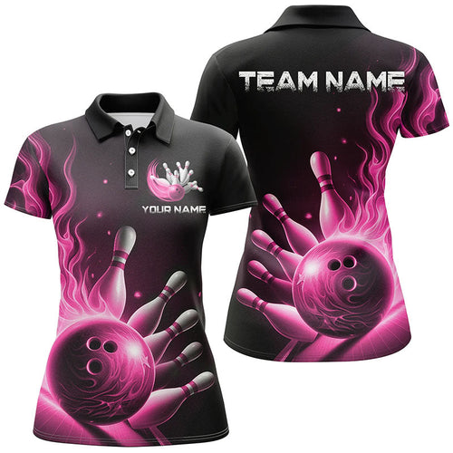 Personalized Pink Flame Bowling Polo Shirts For Men Bowling Team Jerseys Strike Bowling IPHW7291