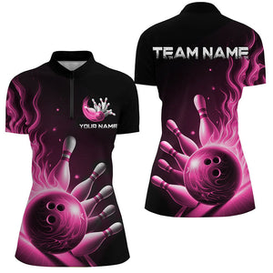 Personalized Pink Flame Bowling Polo Shirts For Men Bowling Team Jerseys Strike Bowling IPHW7291