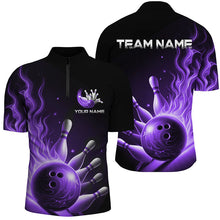 Load image into Gallery viewer, Personalized Purple Flame Bowling Polo Shirts For Men Bowling Team Jerseys Strike Bowling IPHW7292