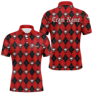 Black And Red Argyle Pattern Custom Skull Bowling Shirts For Men, Halloween Outfit Bowling IPHW7297