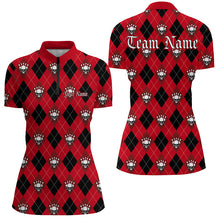 Load image into Gallery viewer, Black And Red Argyle Pattern Custom Skull Ladies Bowling Shirts, Halloween Outfit Bowling IPHW7297