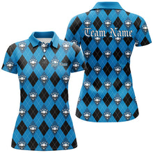 Load image into Gallery viewer, Black And Blue Argyle Pattern Custom Skull Ladies Bowling Shirts, Halloween Outfit Bowling IPHW7298