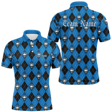 Load image into Gallery viewer, Black And Blue Argyle Pattern Custom Skull Bowling Shirts For Men, Halloween Outfit Bowling IPHW7298