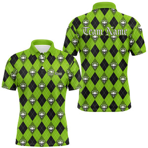 Green Argyle Pattern Custom Skull Bowling Shirts For Men, Halloween Outfit Bowling IPHW7299