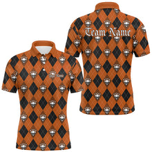 Load image into Gallery viewer, Black And Orange Argyle Pattern Custom Skull Bowling Shirts For Men, Halloween Outfit Bowling IPHW7300