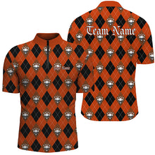 Load image into Gallery viewer, Black And Orange Argyle Pattern Custom Skull Bowling Shirts For Men, Halloween Outfit Bowling IPHW7300