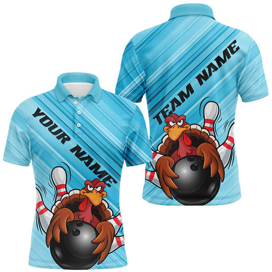 Blue Custom Funny Turkey Bowling Shirts For Men, Thanksgiving Bowling Shirt Team Uniform IPHW7584