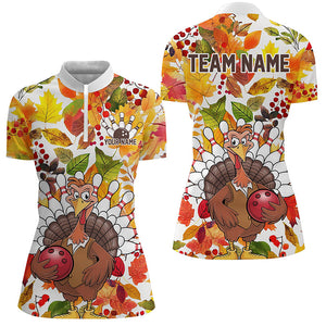 Custom Funny Turkey Bowling Shirts For Women, Fall Season Thanksgiving Bowling Team Shirts IPHW7586