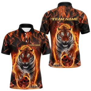 Custom Flame Tiger Bowling Team Polo Shirts For Men, Fire Bowling Jerseys Bowlers Outfit IPHW8261