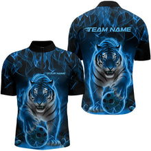 Load image into Gallery viewer, Custom Black And Blue Flame Tiger Bowling Team Quarter-Zip Shirts For Men, Fire Bowling Jerseys IPHW8263
