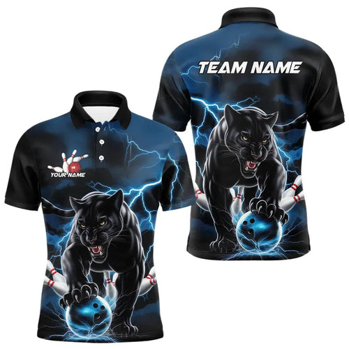 Blue Thunder Lightning Custom Panther Bowling Polo Shirts For Men, Panther Bowling Jerseys IPHW8272