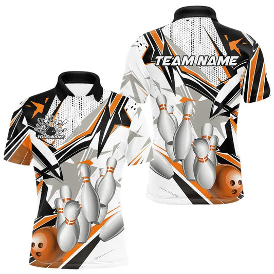 White And Orange Custom Bowling Jerseys For Men, Team Bowling Polo Shirts IPHW8274