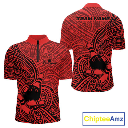 Custom Black And Red Traditional Samoan Tribal Polynesian Pattern Bowling Men Shirt IPHW10325
