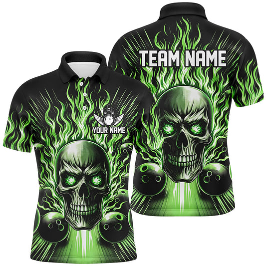 Personalized Multi-Color Skull Bowling Shirt For Men, Women And Kids, Custom Team'S Name Flame Bowler Jerseys IPHW5819