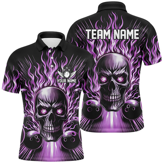 Personalized Multi-Color Skull Bowling Shirt For Men, Women And Kids, Custom Team'S Name Flame Bowler Jerseys IPHW5819
