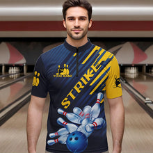 Load image into Gallery viewer, Custom Blue And Yellow Bowling Jerseys, Bowling Team Quarter-Zip Shirts For Men Bowling Tournament IPHW8530