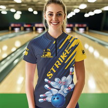 Load image into Gallery viewer, Custom Blue And Yellow Bowling Jerseys, Bowling Team Womens Quarter-Zip Shirts IPHW8530