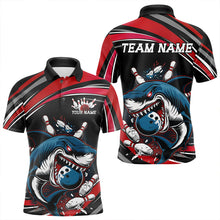 Load image into Gallery viewer, Black And Red Custom Shark Bowling Team Polo Shirts For Men, Shark Bowling League Shirt IPHW8726