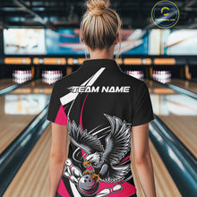 Load image into Gallery viewer, Custom Black And Pink Eagle Bowling Jerseys, Eagle Bowling League Shirt Team Uniform IPHW10812