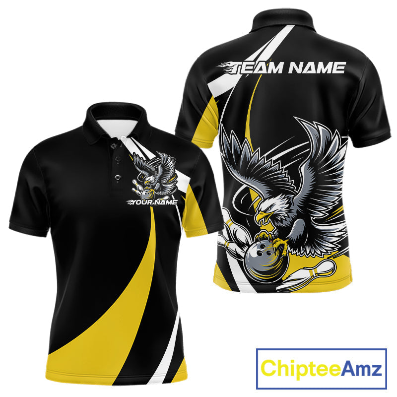 Custom Black And Yellow Eagle Bowling Jerseys, Eagle Bowling League Shirt Team Uniform IPHW10813