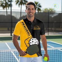 Load image into Gallery viewer, Black And Yellow Custom Pickleball Team Shirts For Men, Pickleball Jersey Outfit IPHW10823