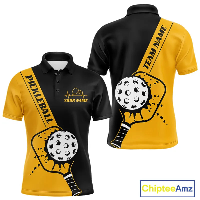 Black And Yellow Custom Pickleball Team Shirts For Men, Pickleball Jersey Outfit IPHW10823