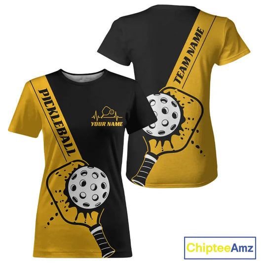 Black And Yellow Custom Pickleball Team For Women, Pickleball Jersey Outfit IPHW10823