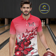 Load image into Gallery viewer, Custom Red Gradient Butterfly Bowling Men Polo Shirts For Team, Bowling League Shirt IPHW10824
