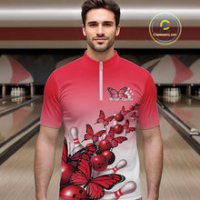Load image into Gallery viewer, Custom Red Gradient Butterfly Bowling Men Quarter-Zip Shirts For Team, Bowling League Shirt IPHW10824