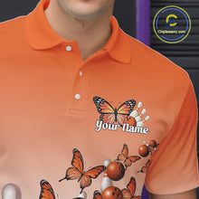 Load image into Gallery viewer, Custom Orange Gradient Butterfly Bowling Men Polo Shirts For Team, Bowling League Shirt IPHW10825