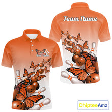 Load image into Gallery viewer, Custom Orange Gradient Butterfly Bowling Men Polo Shirts For Team, Bowling League Shirt IPHW10825