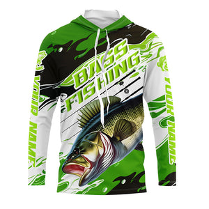 Custom Largemouth Bass Fishing Jerseys, Bass Long Sleeve Tournament Fishing Shirts | Green Camo IPHW6224