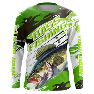 Custom Largemouth Bass Fishing Jerseys, Bass Long Sleeve Tournament Fishing Shirts | Green Camo IPHW6224